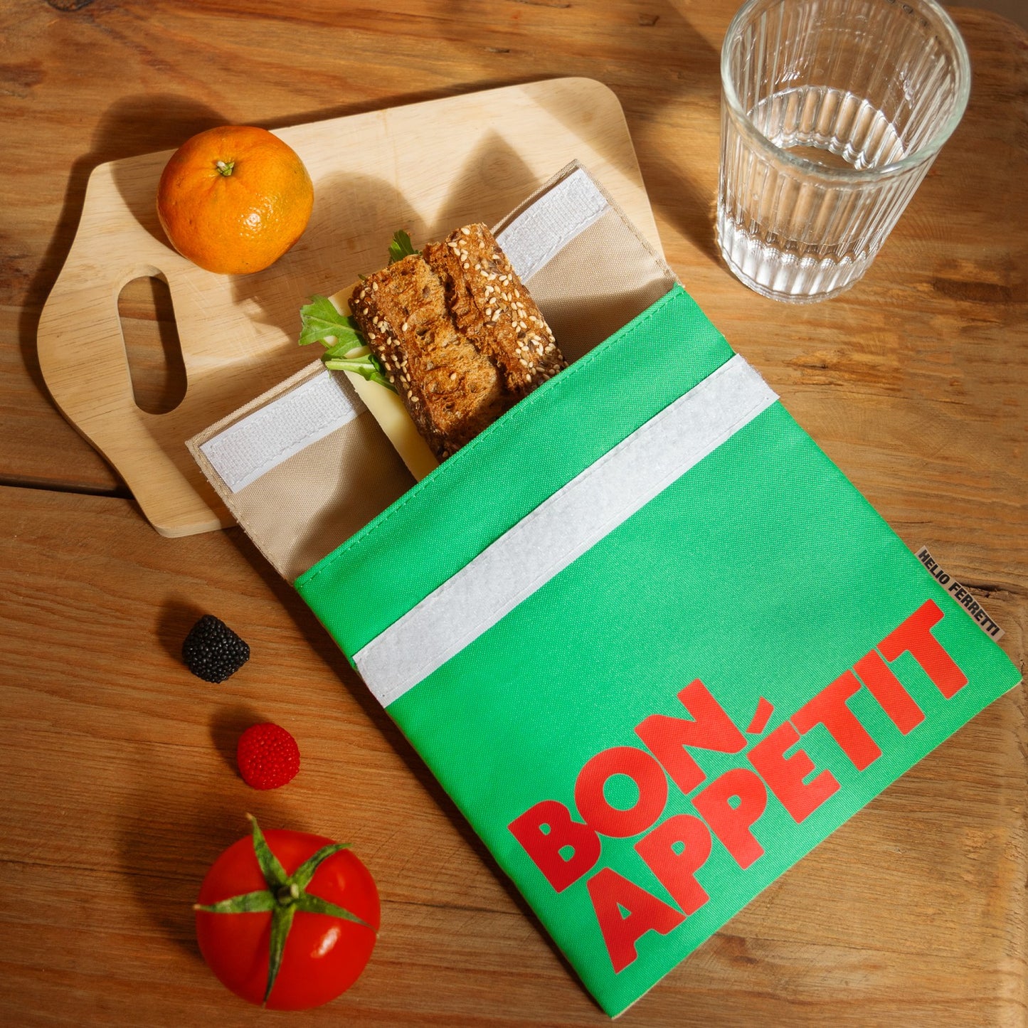 'Bon Appetit' Snack Bag Green, Beige & Red